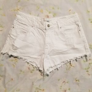 Forever 21 High Waisted White Denim Ripped Shorts